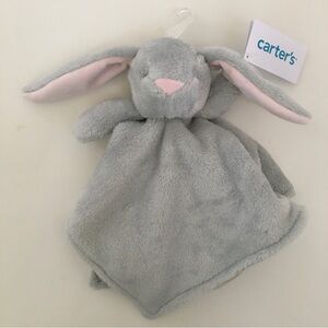 SOLD NEW Carters Lovey Soft Baby Toy Gray Bunny Pink Ears  Lovie “Blankie”